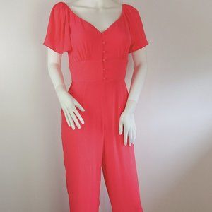Alex Marie Women's Jumpsuit Size 2 Coral Crepe Pockets Wide Leg One Piece